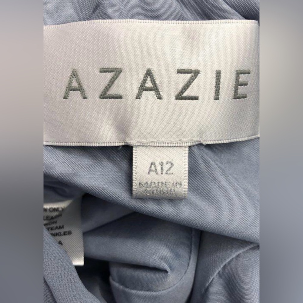 NWT Azazie Zeya Dusty Blue Ruched Chiffon Maxi Dress Bridesmaid Gown Women's A12 - Picture 6 of 8
